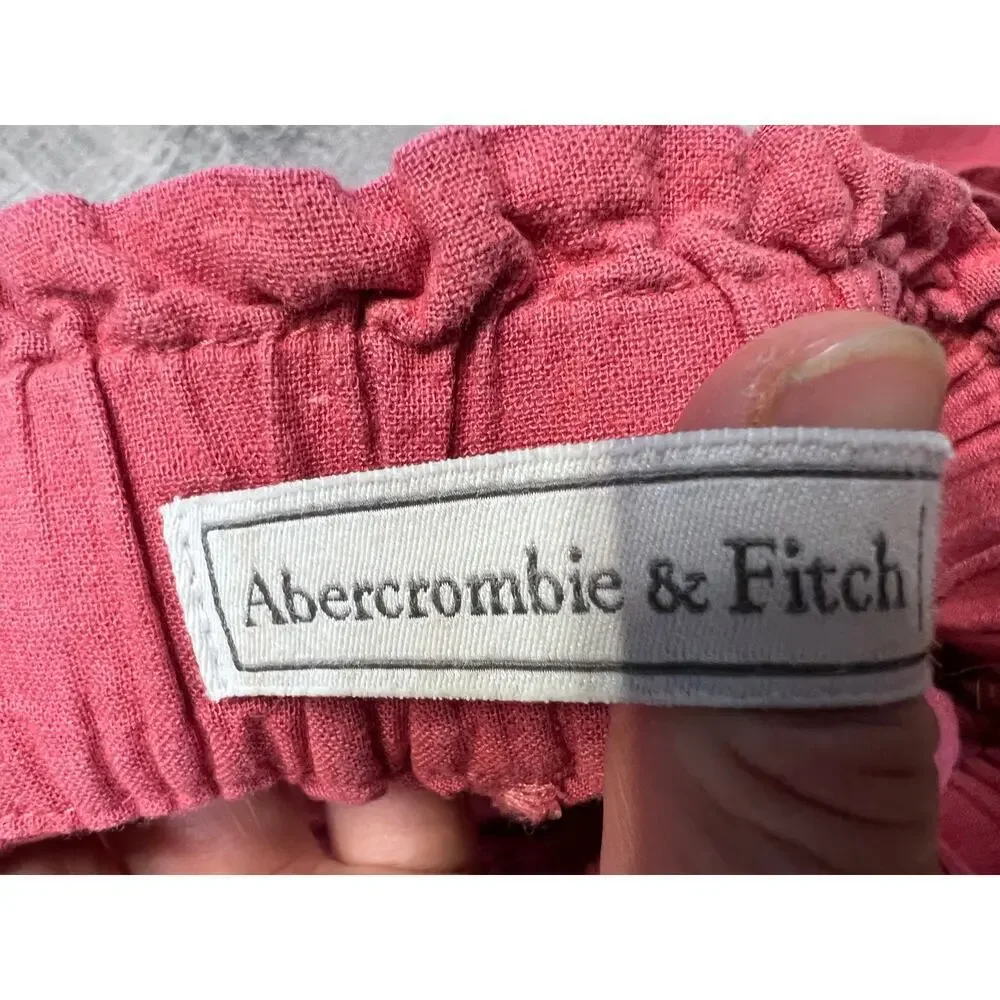 Abercrombie & Fitch Linen Blend 2PC Set Crop TieTop Wide Leg Pants Women XS Pink